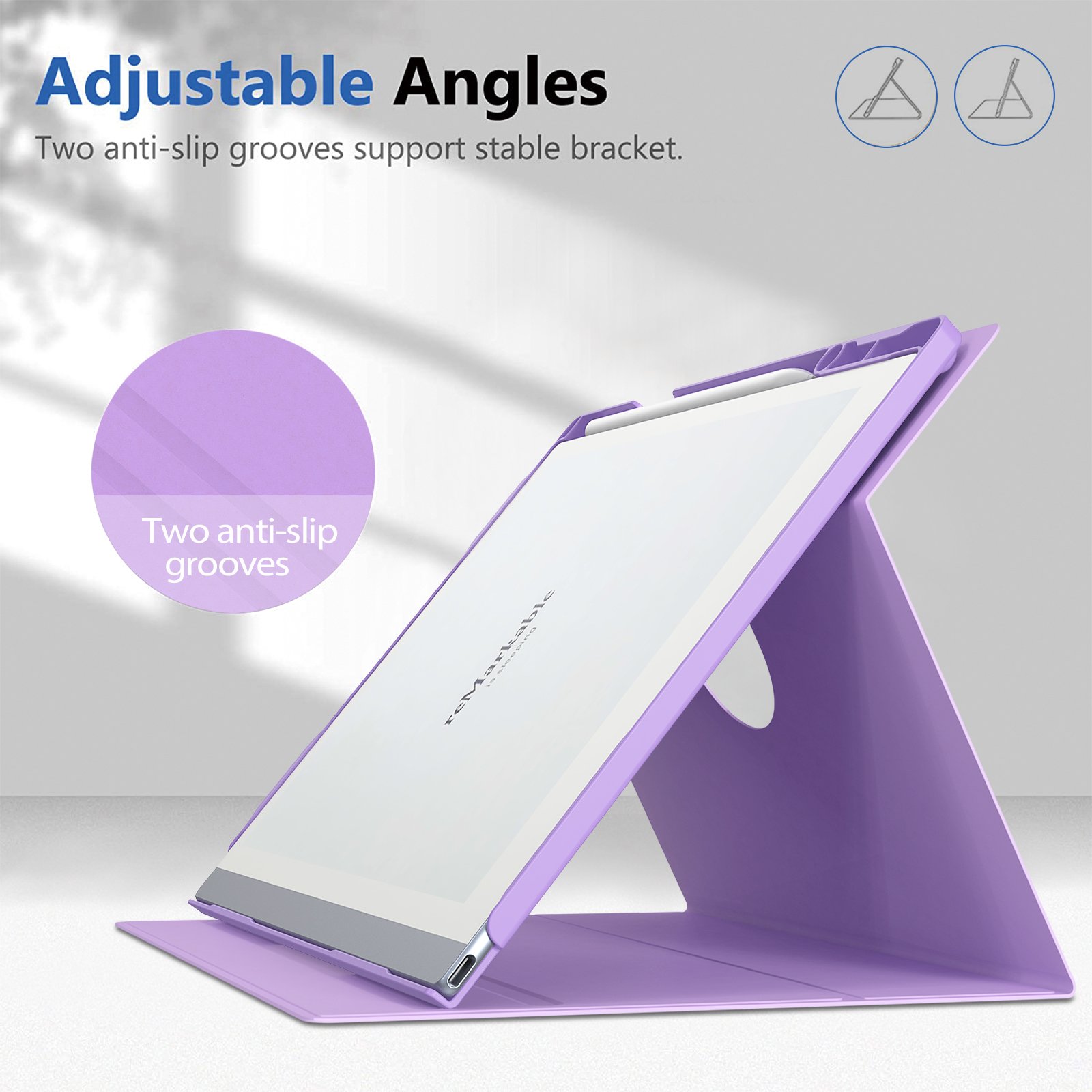 NET-CASE Case for Remarkable 2 Paper Tablet- Multi-Viewing Adjustable Folding Book Folio Cover - with Built-in Pen Holder
