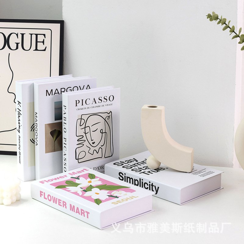 Simple Simulation Foldable Fake Book Soft Home Ornament with English Art Design for Book Model Wind Decoration