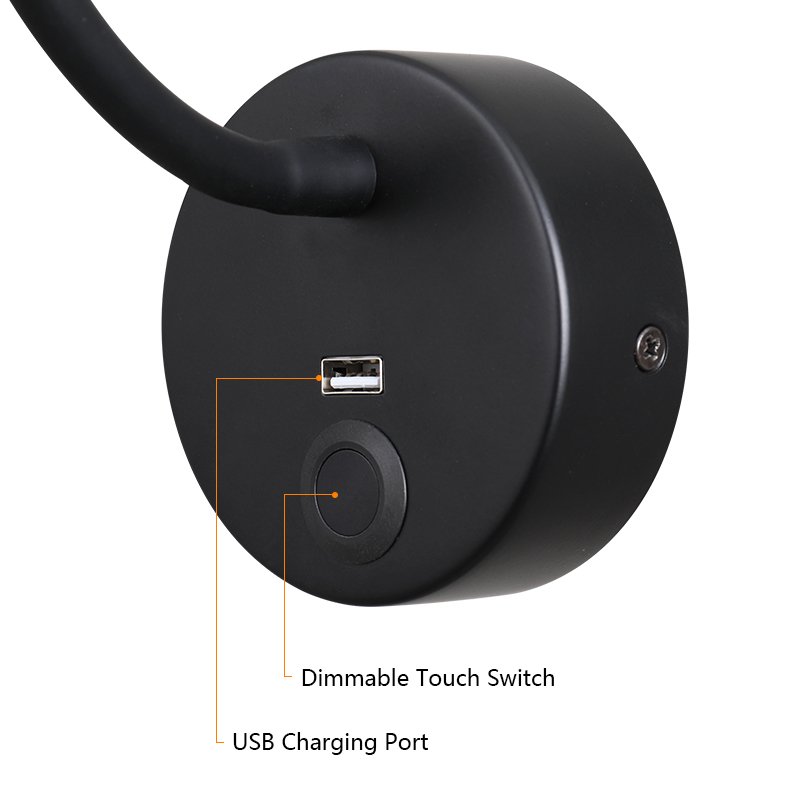 Touch wall reading light Hotel bedside Wall Lamps With USB Outlet Bedroom Headboard Reading Light