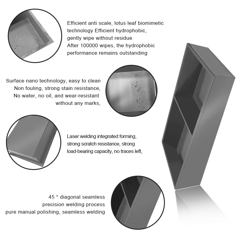 Waterproof Stainless Steel Wall Niche With LED Light Wall Mounted Storage Shelves Space Saving for Wine Plant Book Vase Display