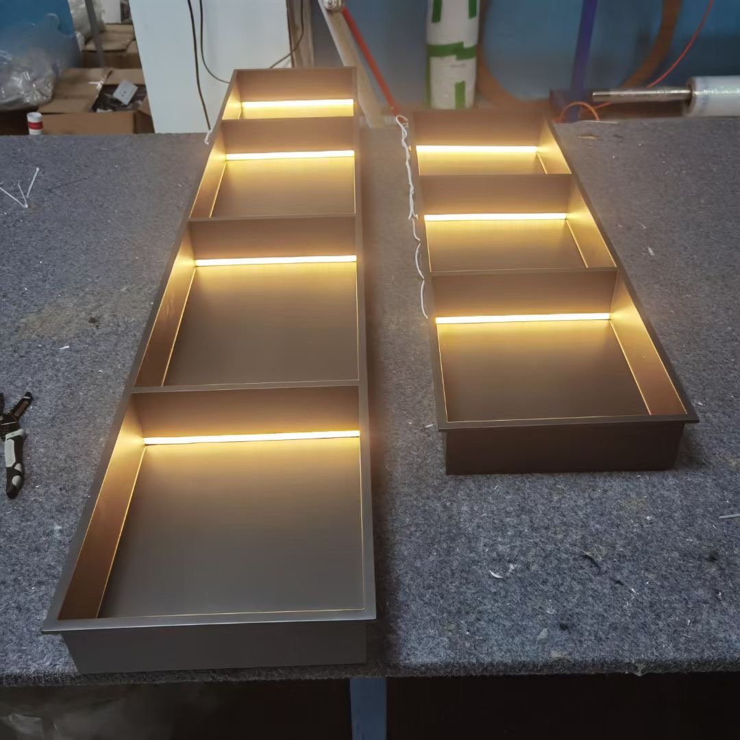 Waterproof Stainless Steel Wall Niche With LED Light Wall Mounted Storage Shelves Space Saving for Wine Plant Book Vase Display