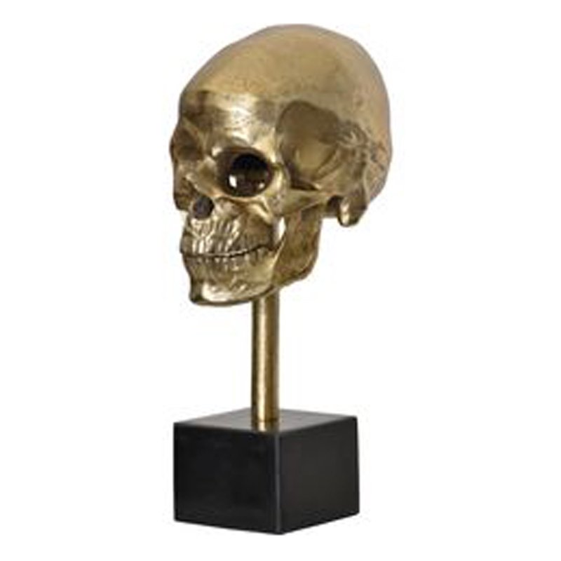 Trendy Metal Gold Skulls Face on Marble Base Autumn Decorative Halloween Gifting Supply Quantity Celebration