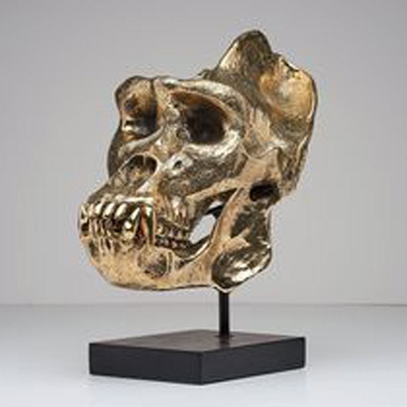 Trendy Metal Gold Skulls Face on Marble Base Autumn Decorative Halloween Gifting Supply Quantity Celebration