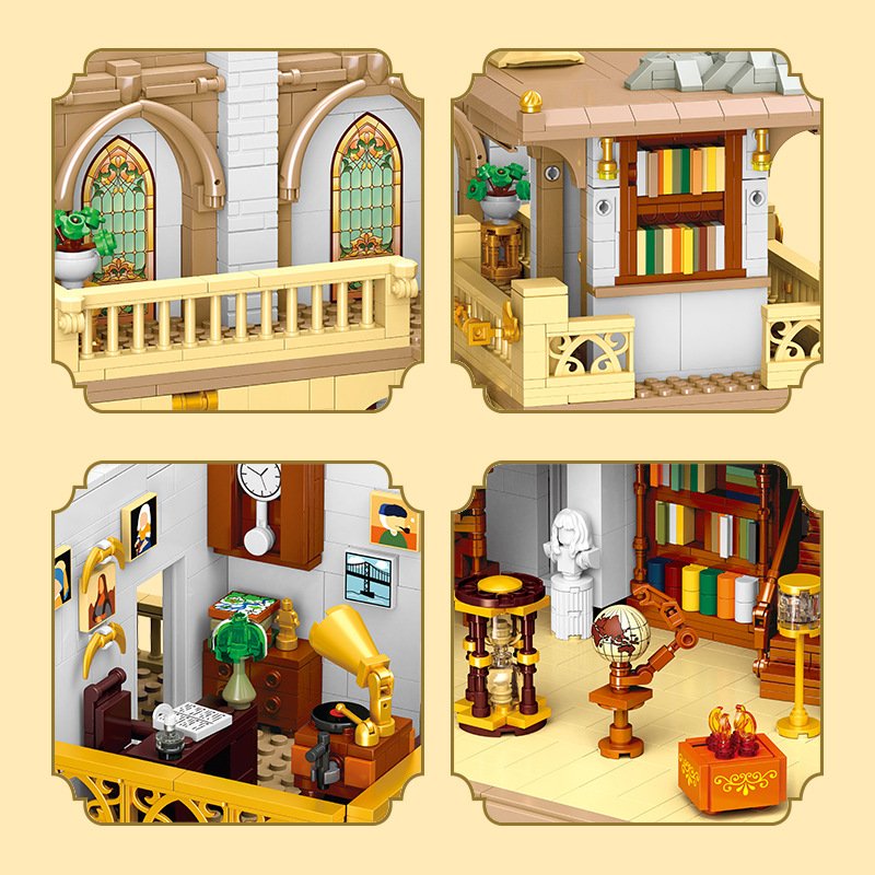JIESTAR 57015 3028 Pcs House bricks toy assembly toys European style book store models building blocks toy ornaments with lights