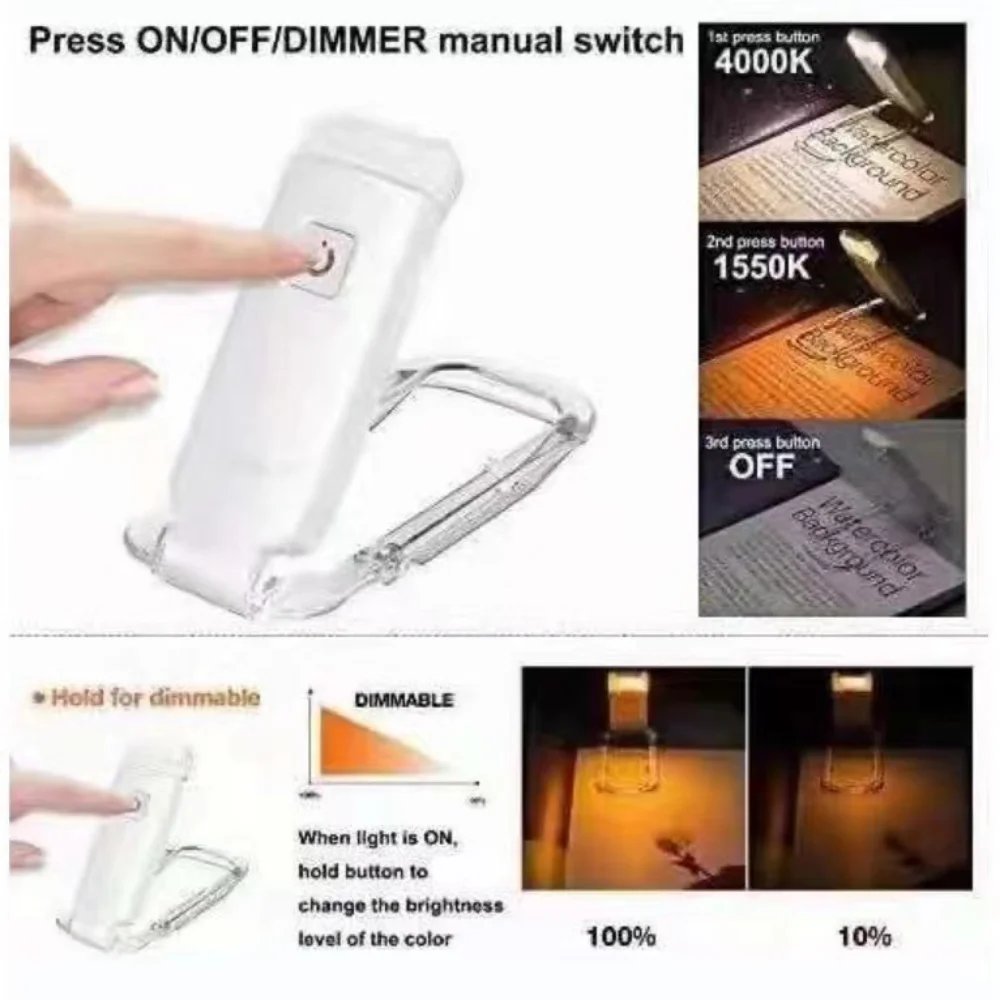 Adjustable Mini LED Bookmark Read Light USB Rechargeable Book Reading Light Brightness Eye Protection Clip Portable Book Light