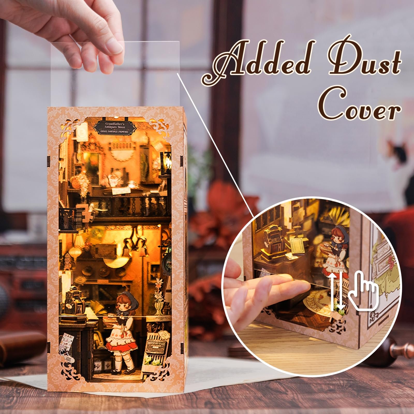 Cutebee 3D Wooden Puzzle Touch Sensor on Led Night Light Grandfather's Antiques Store Book Nook Kit Use As a Gift