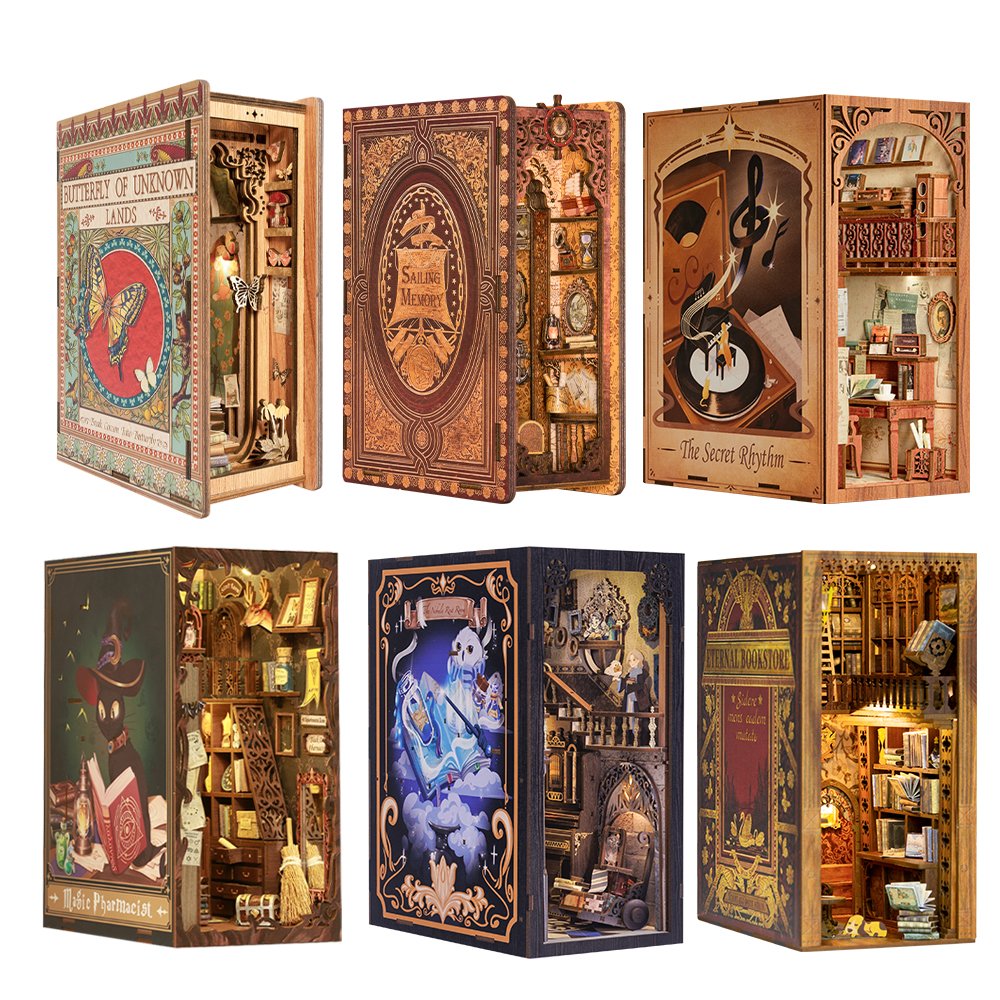 CuteBee 3D Wooden Puzzle Elven Paradise Handmade Craft Dollhouse with Light Building Model Toys Dollhouse Kit