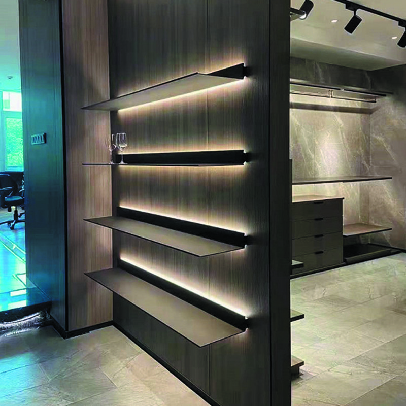 Custom Wall Floating L-shaped Shelf Home Aluminum Display Shelf With Led Light