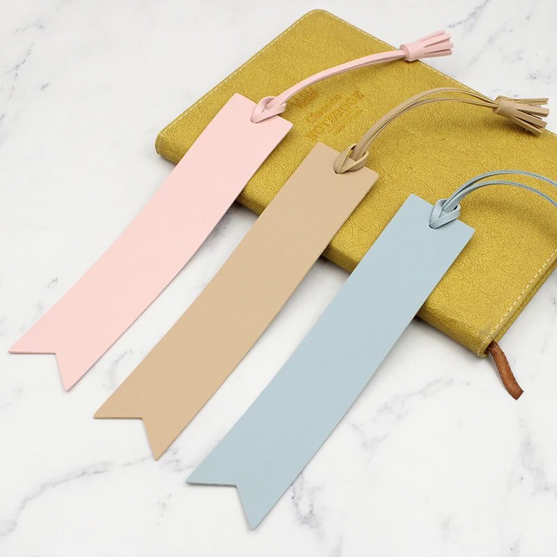 RTS PU Leather Strip-shaped Bookmark Creative Leather Solid Color Tassel Page Bookmarks Reading Page Marker For Book Lovers