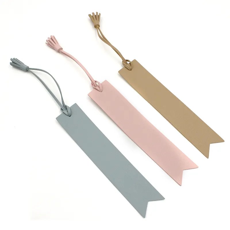 RTS PU Leather Strip-shaped Bookmark Creative Leather Solid Color Tassel Page Bookmarks Reading Page Marker For Book Lovers