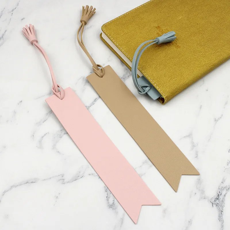 RTS PU Leather Strip-shaped Bookmark Creative Leather Solid Color Tassel Page Bookmarks Reading Page Marker For Book Lovers