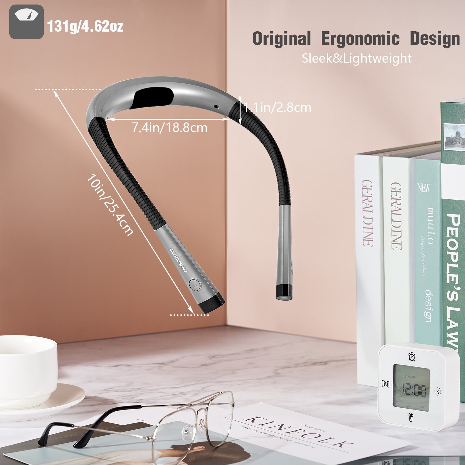 Glocusent Book light Portable Type-C Rechargeable Long Battery Life Flexible Led Neck Reading Light Book Lamp