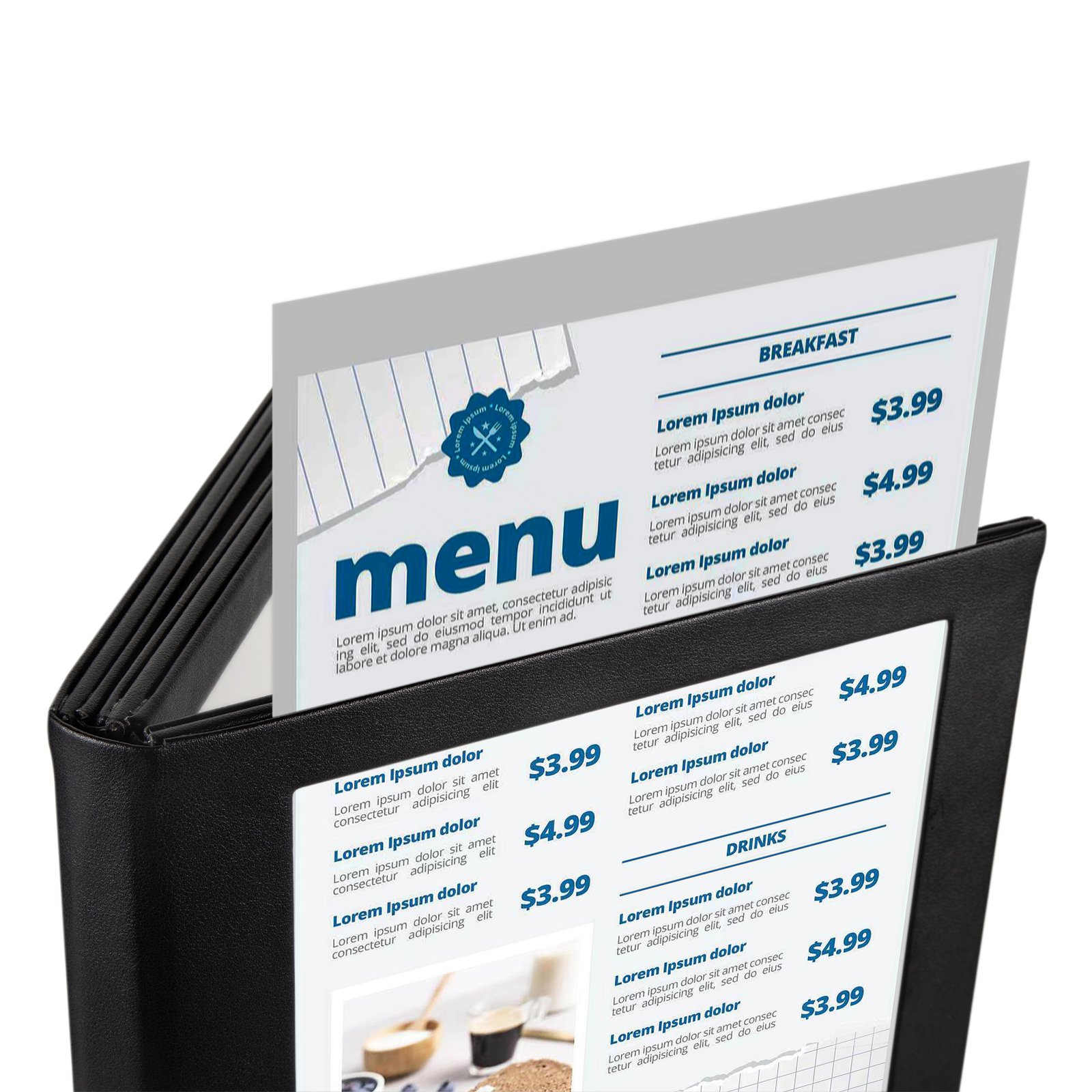 High quality custom restaurant Led lighting black menu book PU leather