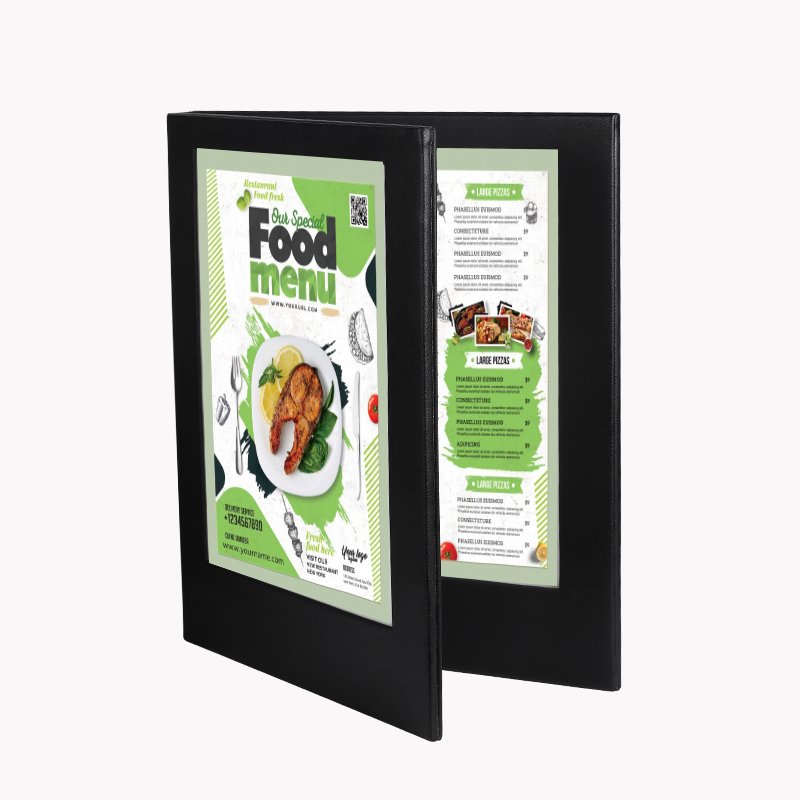 High quality custom restaurant Led lighting black menu book PU leather