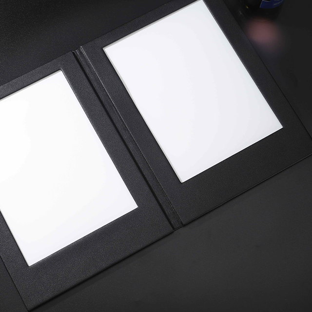 High quality custom restaurant Led lighting black menu book PU leather