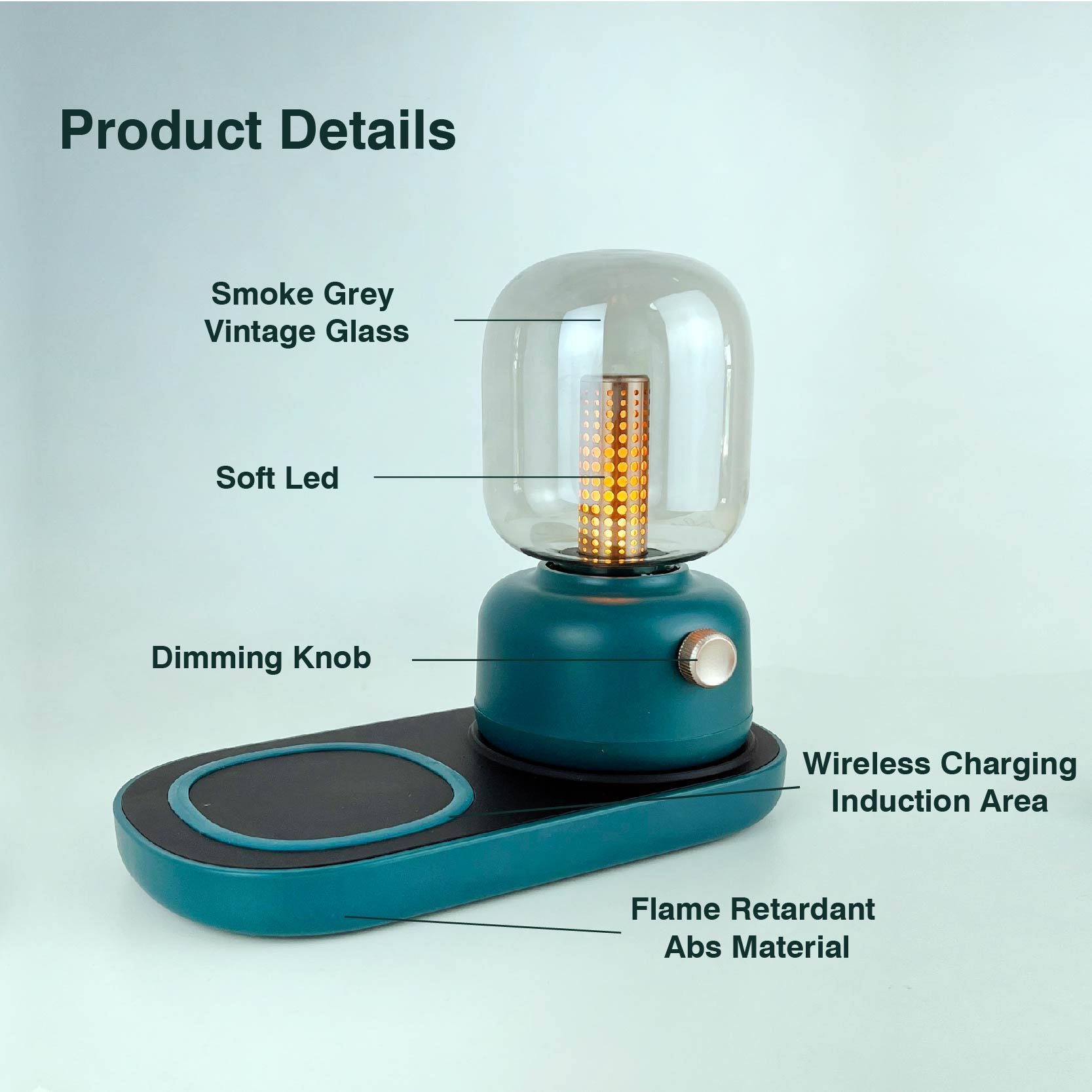 Retro LED Knob Control Bedside Lamp Warm D6 Dinosaur Lamp Mobile Phone Wireless Charge 10W Living Room 90 Modern 16 Acrylic Note