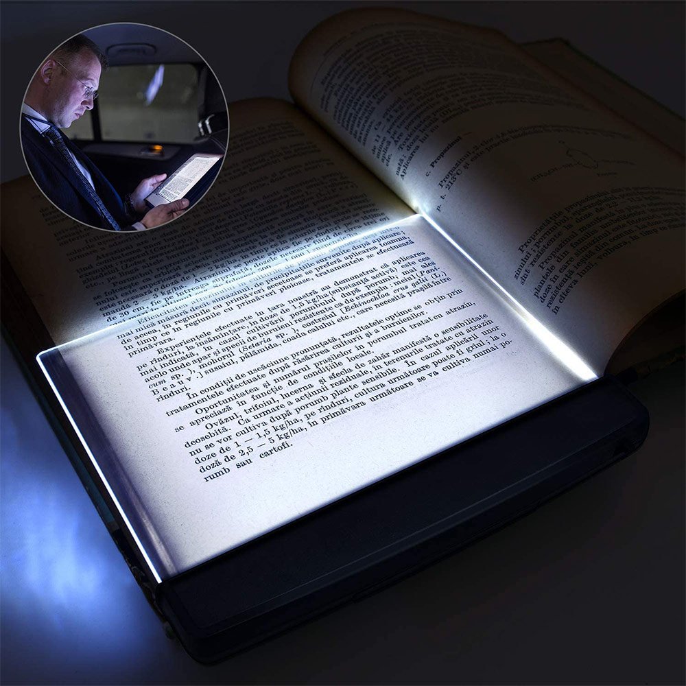 Flat Book Light for Reading in Bed at Night Clear LED Book Full Page Light