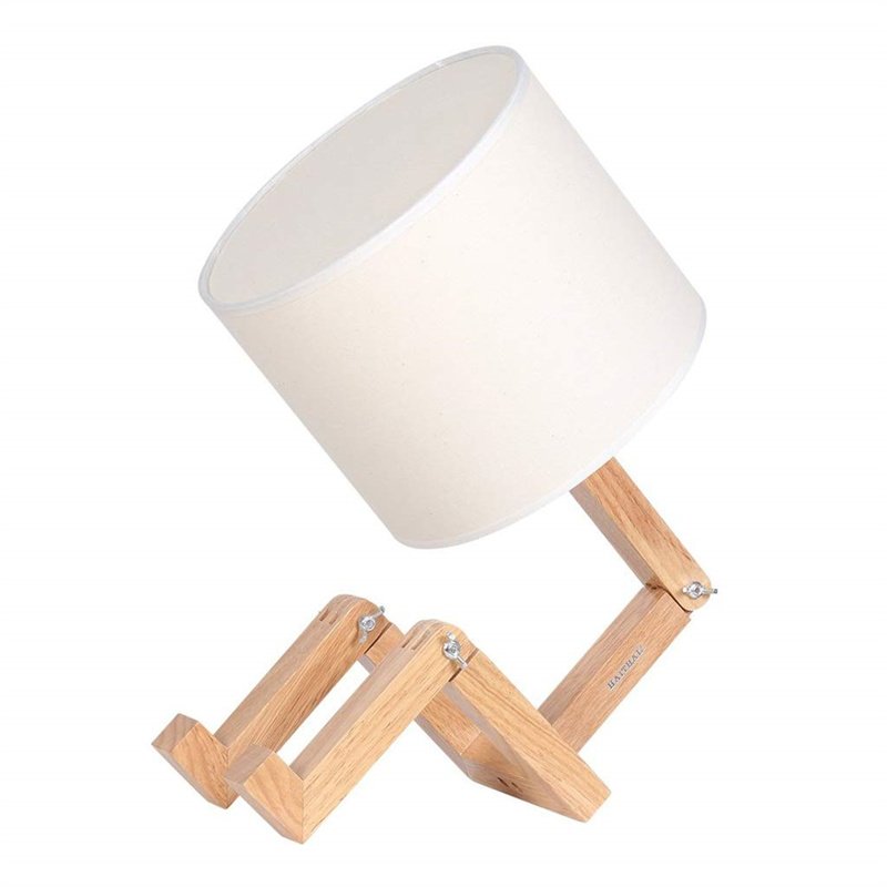 Fancy Wooden Table Lamp Robot Designer Reading Lamp Foldable Natural Color Desk Lamp