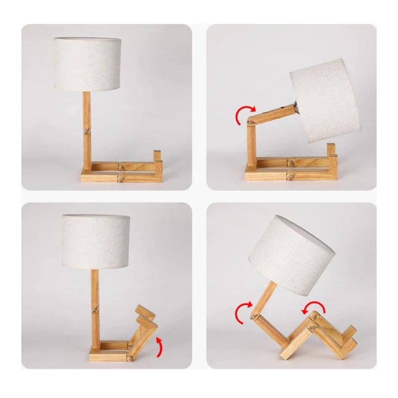 Fancy Wooden Table Lamp Robot Designer Reading Lamp Foldable Natural Color Desk Lamp