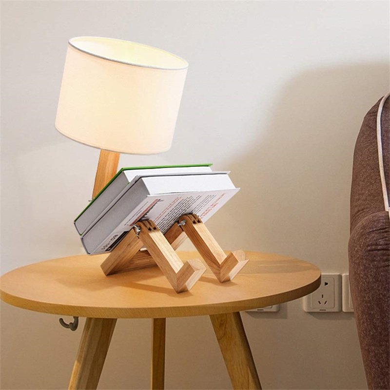 Fancy Wooden Table Lamp Robot Designer Reading Lamp Foldable Natural Color Desk Lamp