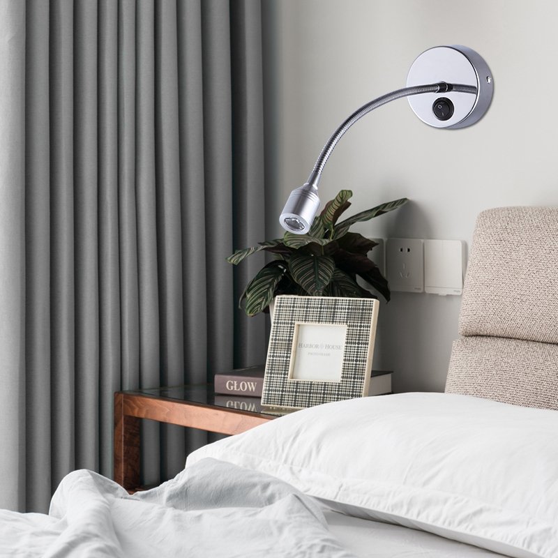 3W LED wall mount reading lights hotel headboard reading light with flexible gooseneck on/off switch