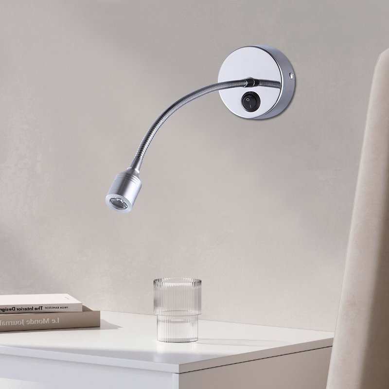 3W LED wall mount reading lights hotel headboard reading light with flexible gooseneck on/off switch