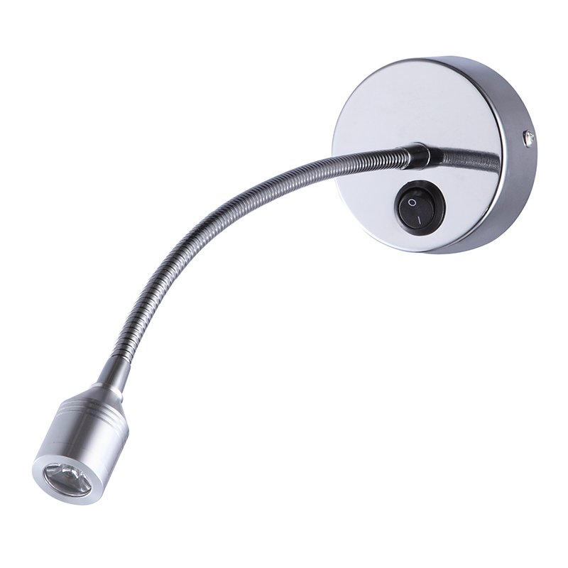 3W LED wall mount reading lights hotel headboard reading light with flexible gooseneck on/off switch