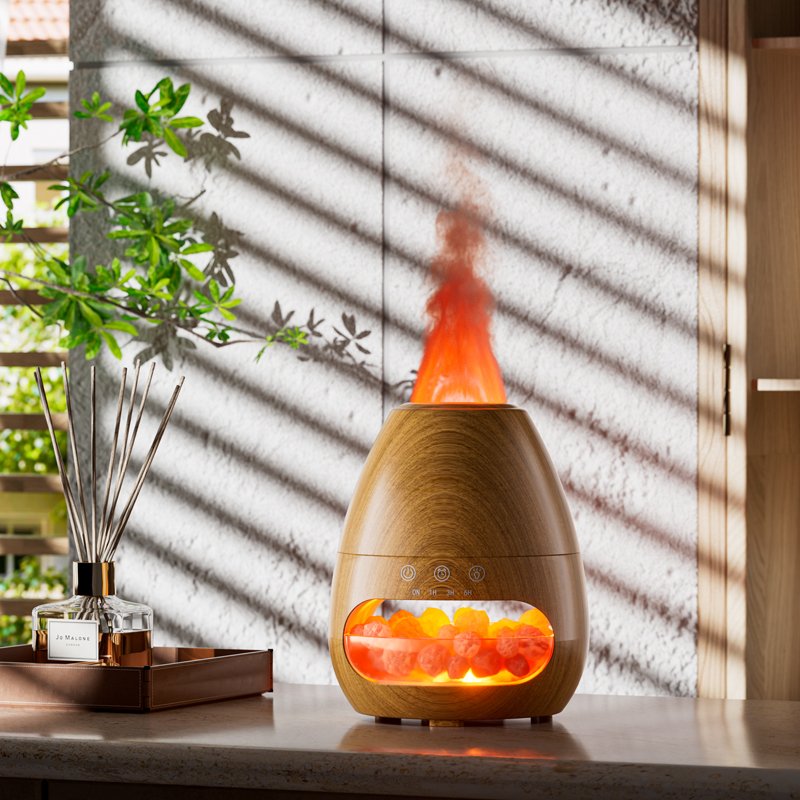 Natural air purifier 2024 Popular Flame Diffuser Night Light Gift Set Decor Himalayan Salt Lamp Aroma Fire Flame Humidifier