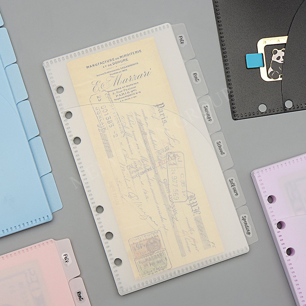 Custom A6 A7 PP Cash Envelopes 2 Pockets Zipless Money Envelopes Loose Leaf 6 Holes Cash Budget Envelope Tabs Index Divider Page