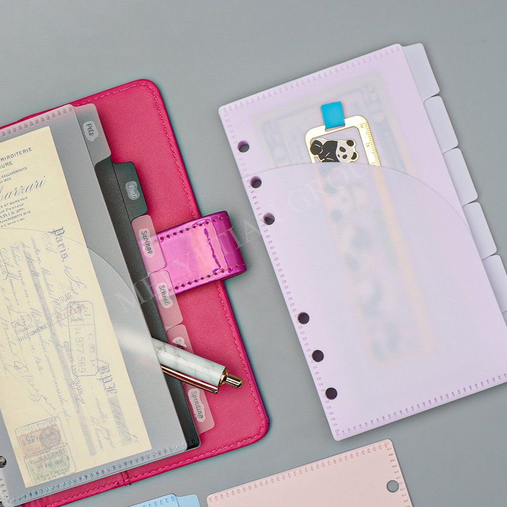 Custom A6 A7 PP Cash Envelopes 2 Pockets Zipless Money Envelopes Loose Leaf 6 Holes Cash Budget Envelope Tabs Index Divider Page