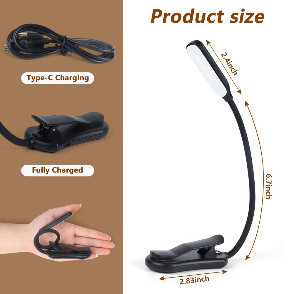 O08-0038 Rechargeable Book Light Mini 7 LED Book Lamp 3-Level Warm Cool White Flexible Easy Clip Lamp Read Night Reading Lamp