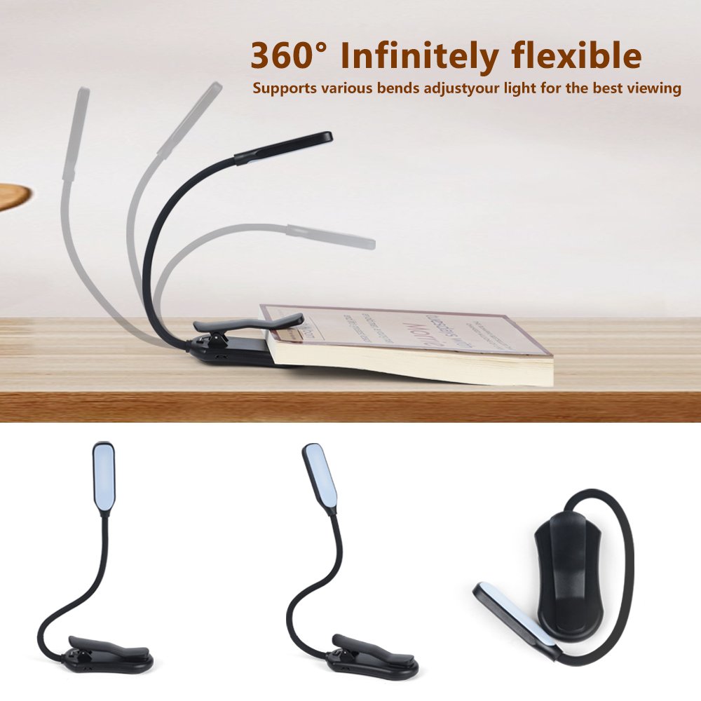 O08-0038 Rechargeable Book Light Mini 7 LED Book Lamp 3-Level Warm Cool White Flexible Easy Clip Lamp Read Night Reading Lamp