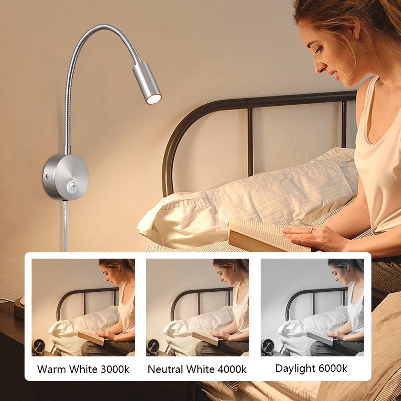 modern led wall mounted reading lights with 3 color temperature adjustable hotel headboard book light for reading in bed