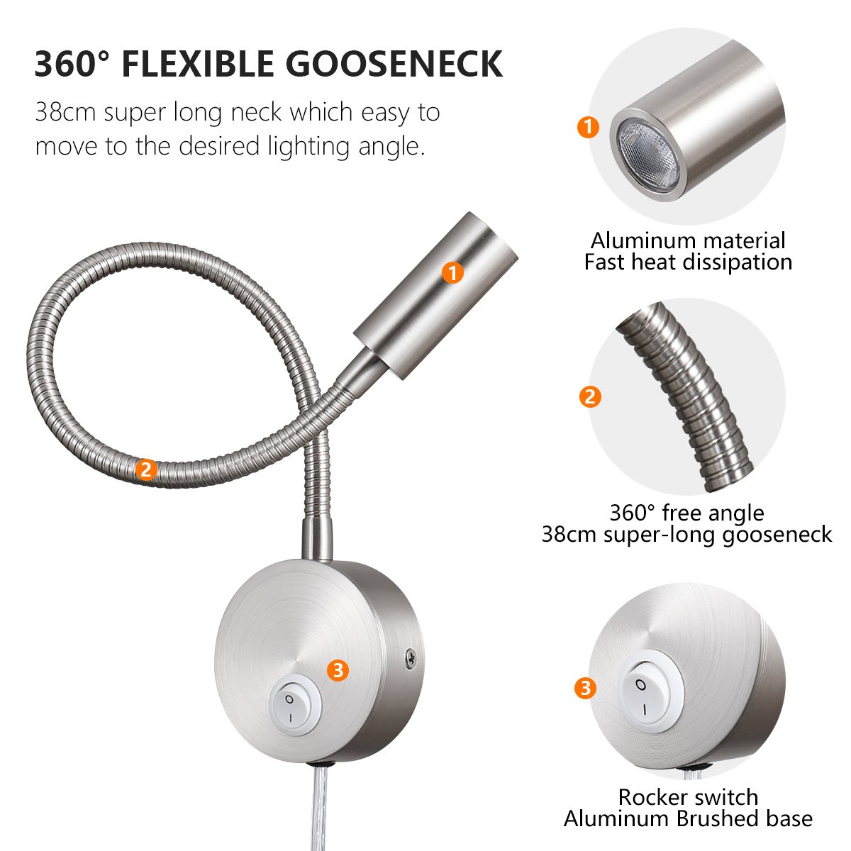 modern led wall mounted reading lights with 3 color temperature adjustable hotel headboard book light for reading in bed