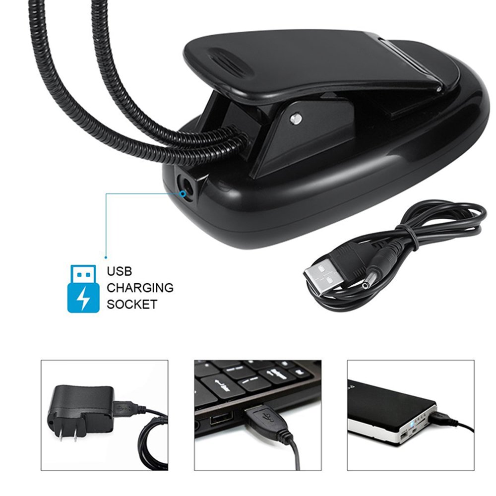 With Clip Stand Flexible 2 Arm Brightness 4 Led Book Reading Light