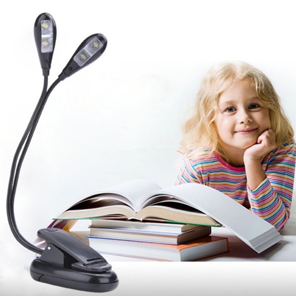 With Clip Stand Flexible 2 Arm Brightness 4 Led Book Reading Light