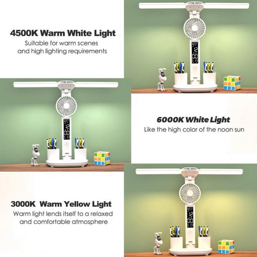 Foldable USB Small Dimmable Eye Protection LED bedroom Reading Study With Fan Pen Container night table desk light lamp