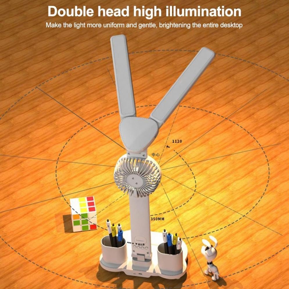 Foldable USB Small Dimmable Eye Protection LED bedroom Reading Study With Fan Pen Container night table desk light lamp