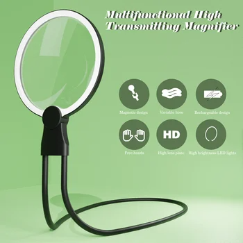 Hands Free Magnifying Glass withBright LEDs Light for Close Work,Neck Wear Magnifier for Reading Books,Sewing