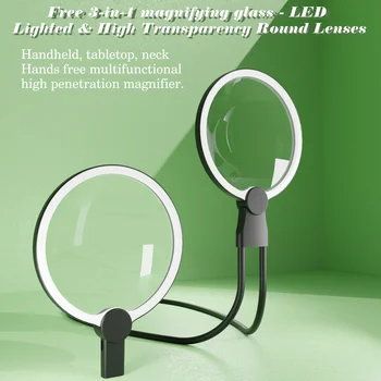 Hands Free Magnifying Glass withBright LEDs Light for Close Work,Neck Wear Magnifier for Reading Books,Sewing