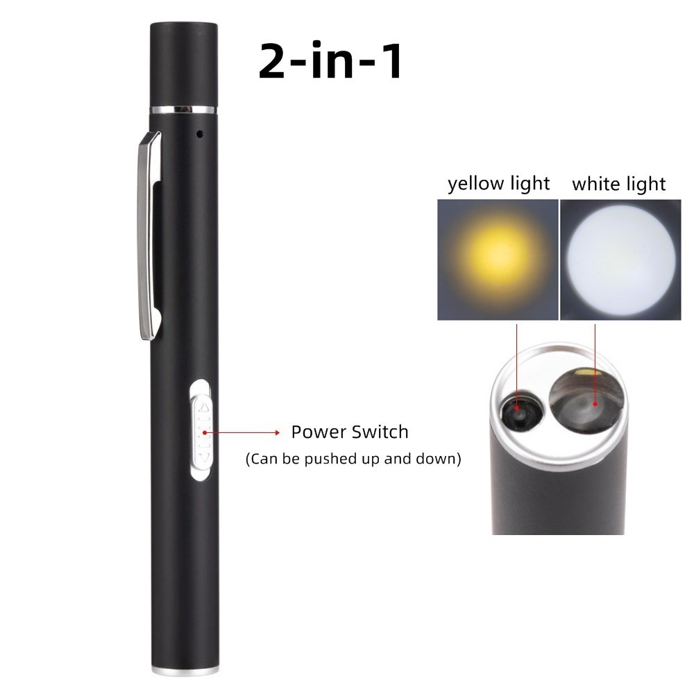 Alonefire P62 2 in 1 USB Rechargeable LED Pen Flashlight yellow Light Mini Torch Cool school hospital ear nose detect book lamp