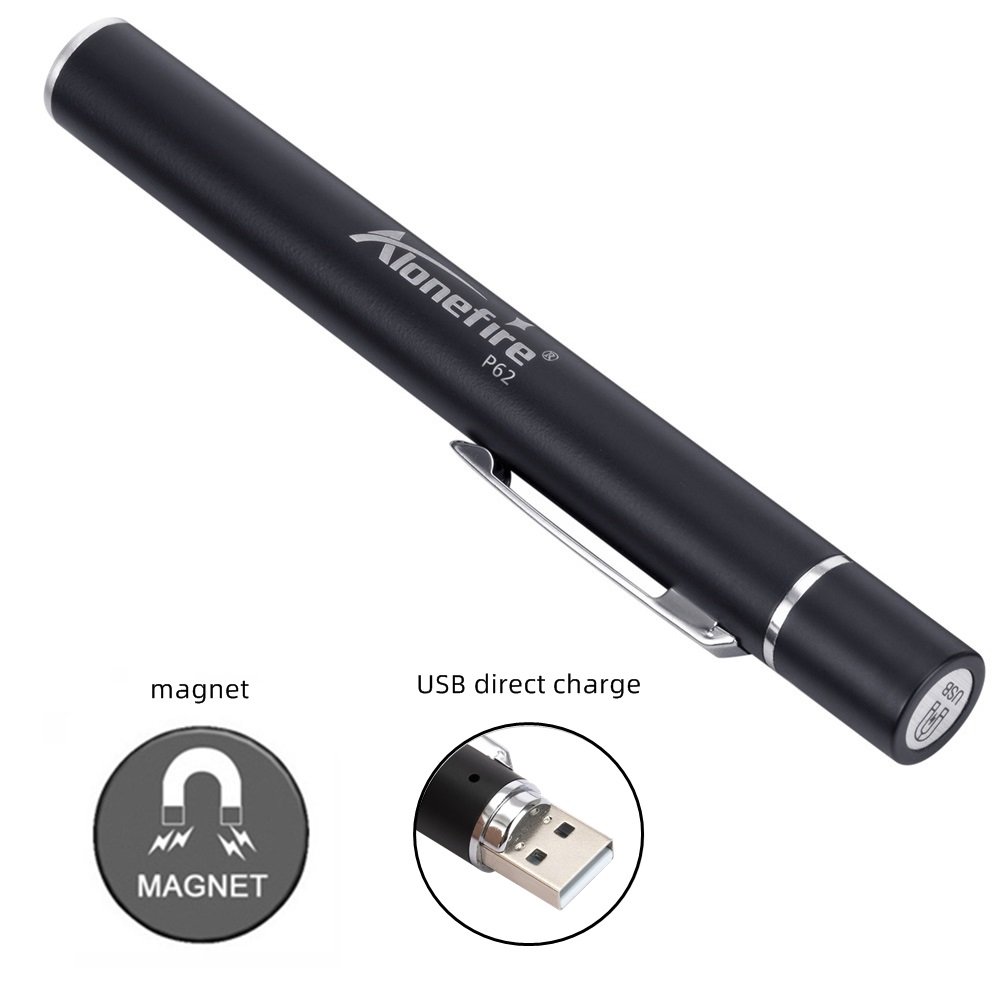 Alonefire P62 2 in 1 USB Rechargeable LED Pen Flashlight yellow Light Mini Torch Cool school hospital ear nose detect book lamp