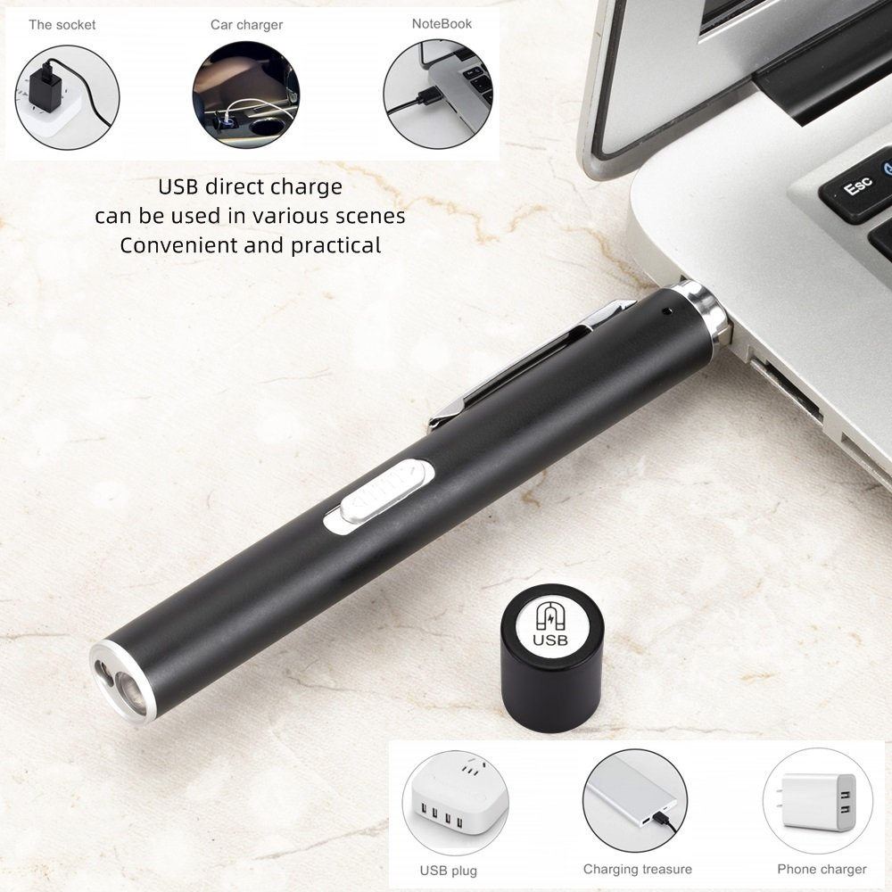 Alonefire P62 2 in 1 USB Rechargeable LED Pen Flashlight yellow Light Mini Torch Cool school hospital ear nose detect book lamp