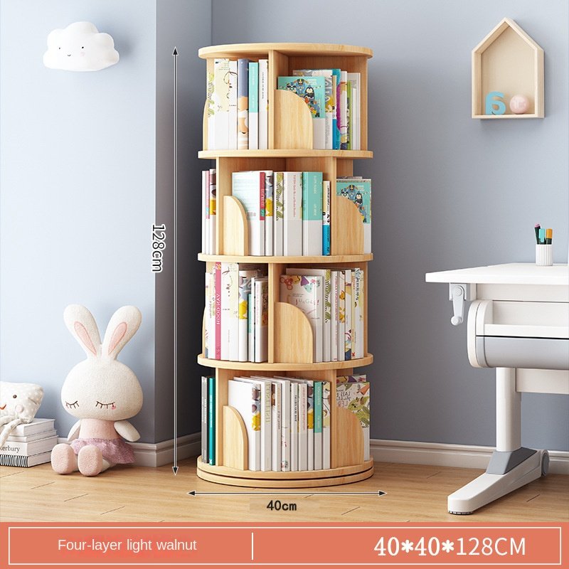 Factory Wholesale 5 Tier Level Book Storage Shelf Stand Creative Floor 360 Rotating Wooden Bookshelf For Kids Home Use