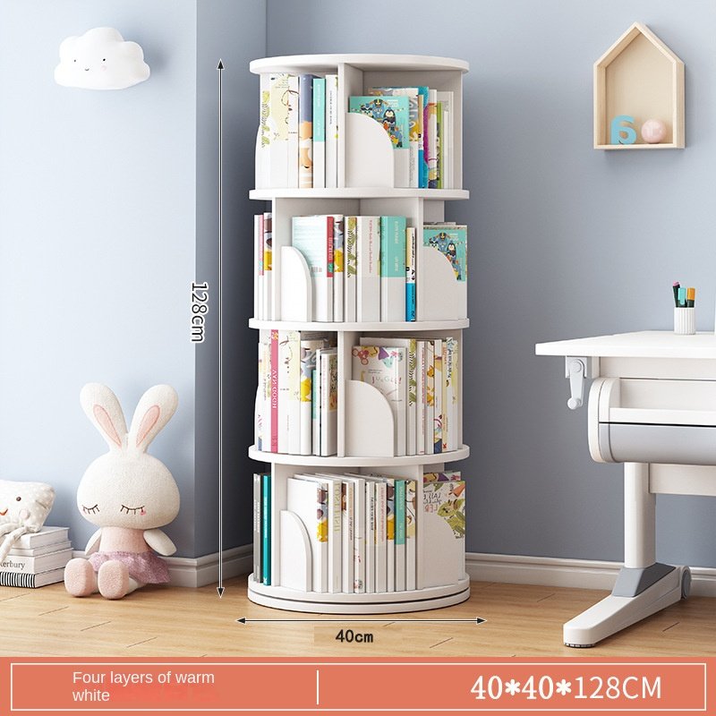 Factory Wholesale 5 Tier Level Book Storage Shelf Stand Creative Floor 360 Rotating Wooden Bookshelf For Kids Home Use