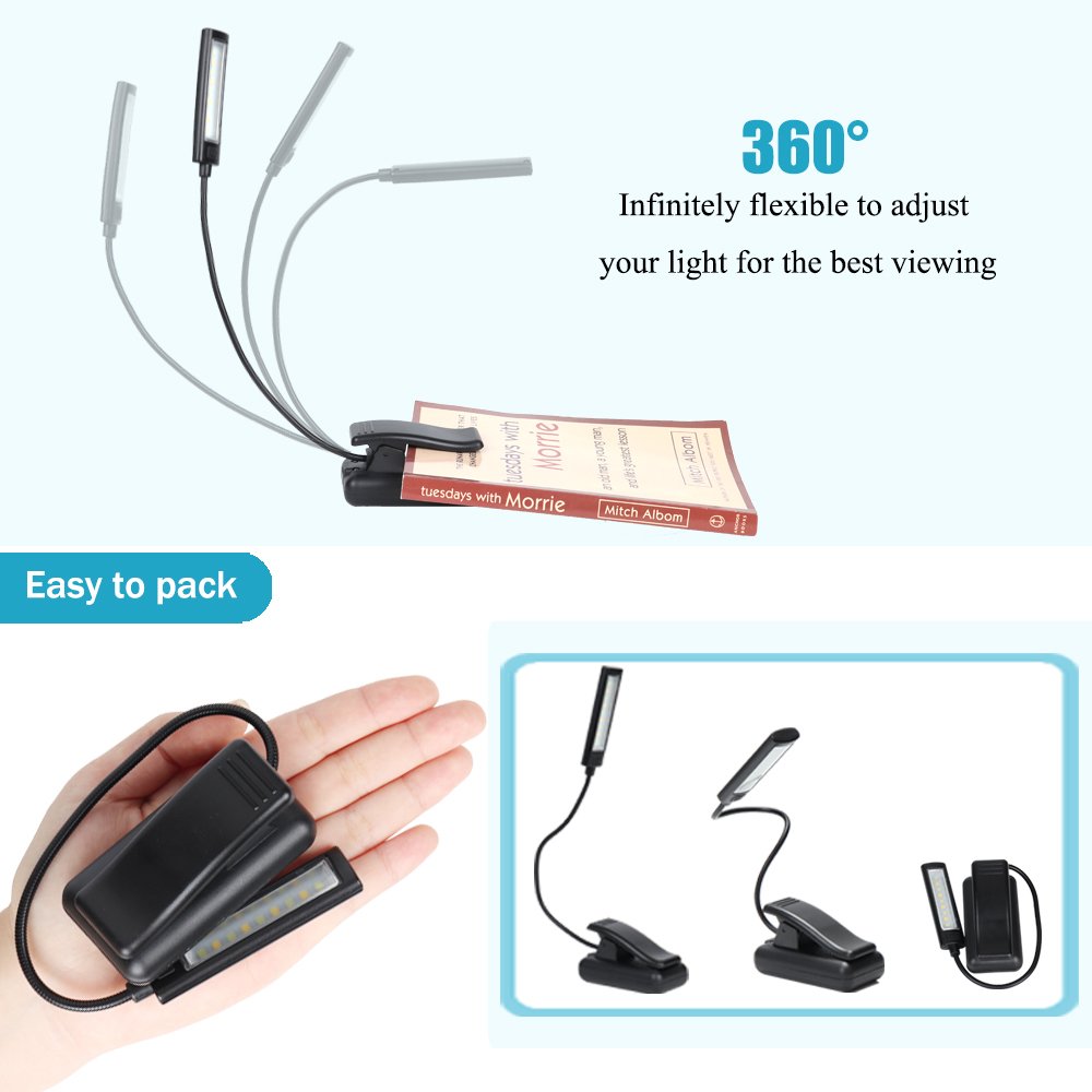 O08-0033 9 LED USB Rechargeable Reading Light Flexible Book Light Read Easy Clip On With 3 Brightness Settings Book Light