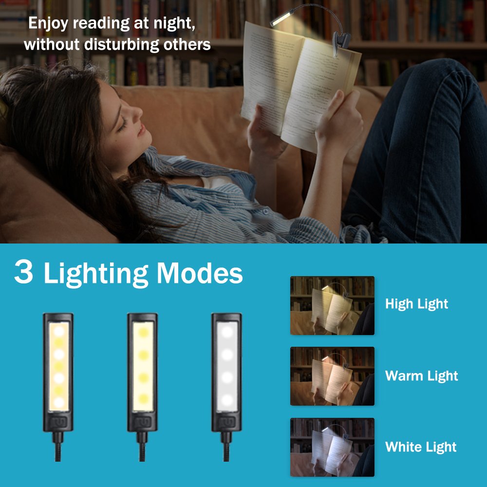 O08-0033 9 LED USB Rechargeable Reading Light Flexible Book Light Read Easy Clip On With 3 Brightness Settings Book Light
