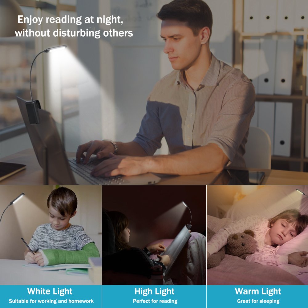 O08-0033 9 LED USB Rechargeable Reading Light Flexible Book Light Read Easy Clip On With 3 Brightness Settings Book Light
