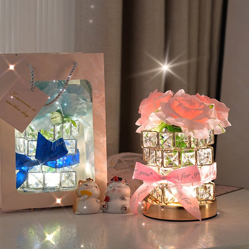 Creative Nordic Flower luxury LED Rose Crystal table lamps home decor Rechargeable Touch Lamp USB night lights for Bedroom