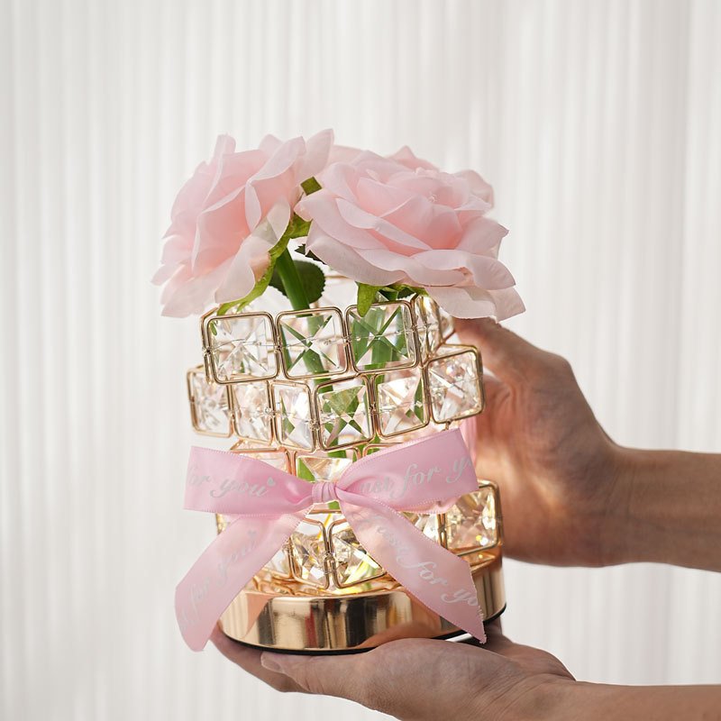 Creative Nordic Flower luxury LED Rose Crystal table lamps home decor Rechargeable Touch Lamp USB night lights for Bedroom